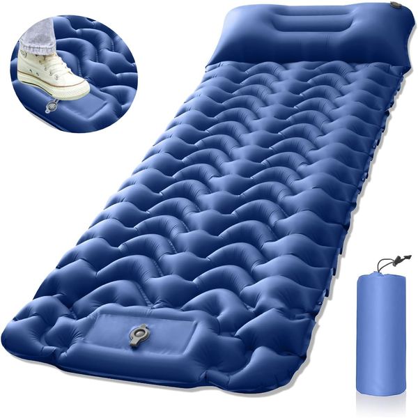 ANAMPION Isomatte Camping Selbstaufblasend, Isomatte Ultraleicht Mit Kissen und Eingebauter Pumpe, Langlebig Wasserdicht Selbstaufblasende Schlafmatten für Camping, Backpacking, Wandern (Marineblau)