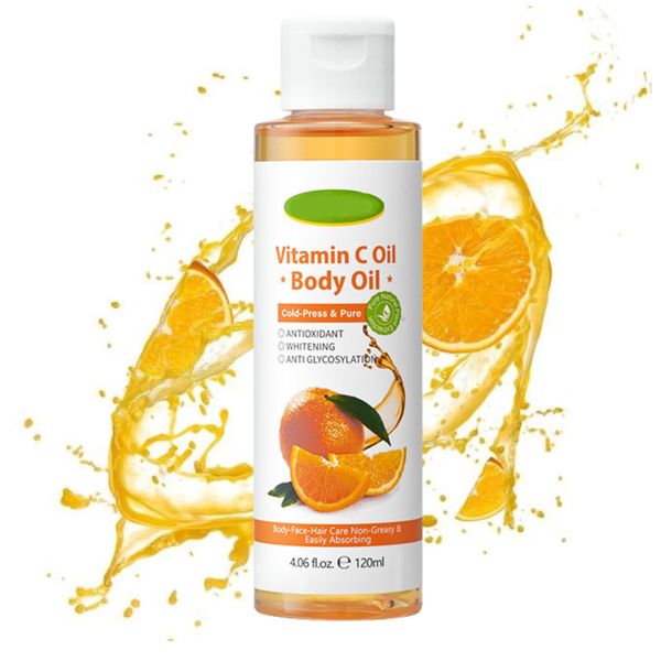 Vitamin C Body Oil, Vitamin C Oil, Cold Pressed Organic Vitamin C Massage Oil, Body Moisturiser, Firming Body Oil, Body Moisturisers, Hydration for Dry Skin, Body Oil for Women and Men 120ml