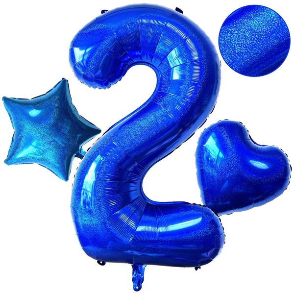 Blue Number 2 Balloons 40 Inch Giant Laser Navy Blue 2 Helium Balloons for Boys 2st Birthday Party Supplies 2st Anniversary Events Decorations