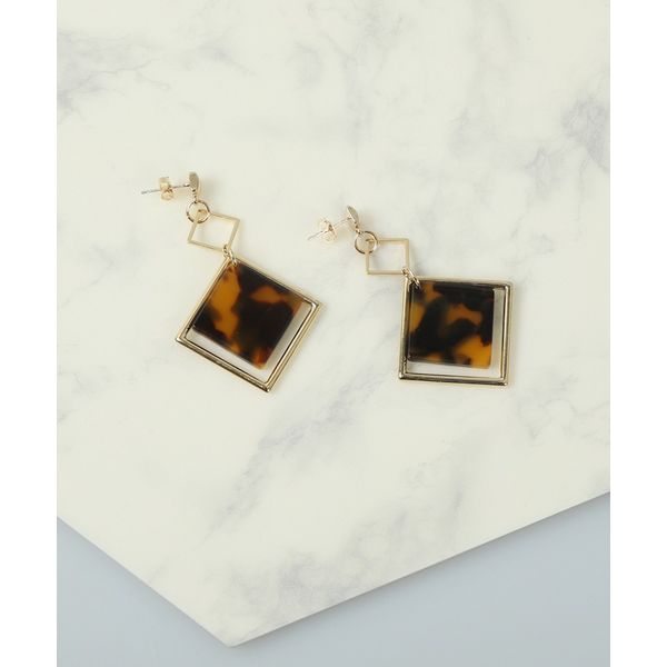 Marbled Gold Square Drop Earrings