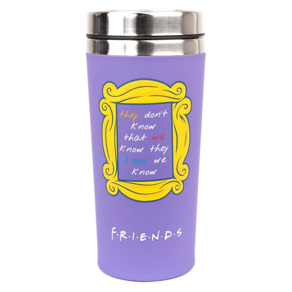 Friends - Friends Travel Mug - 450ml/15.5oz - Purple - Double Wall Stainless Steel - Temperature Control for Up to 5 hrs - Featuring Iconic Purple Door Viewer Imagery & Screw Top Lid