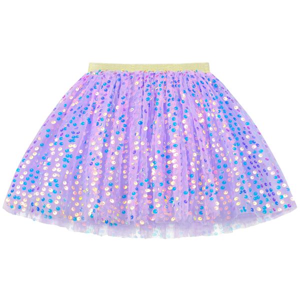 KEREDA Baby Girls Layered Tutu Skirt Sparkling Sequin Tulle Dance Skirts 2-6 Y Purple1