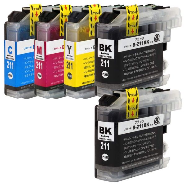 LC211 (BK x 2/C/M/Y) [4 Colors + 1 BK; Total 5 Pieces] Compatible Ink Cartridges for Brother, Compatible with Remaining Level Display, Latest IC Chip Compatible Models: MFC-J997DN MFC-J997DWN MFC-907DN MFC-907DWN MFC-837DN MFC-737DWN DCP-J963(BN) W) DCP-J