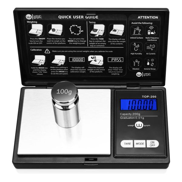 Gram Scale, MINI Scale Digital Pocket Scale,200g x 0.01g,Digital Grams Scale, Food Scale, Jewelry Scale Black, Kitchen Scale With100g Calibration Weight