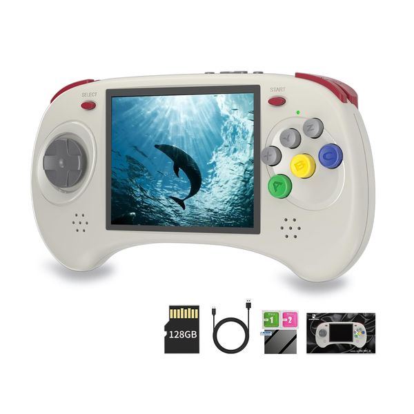 RG ARC-D Handheld Game Console 4.0" IPS Multi-Touch Screen Android 11 Linux OS RK3566 64bit 5G WiFi Bluetooth 4.2 Retro Video Player with 128GB Card 4541 Games Support Wired Handle(RG ARC-D-Grey)