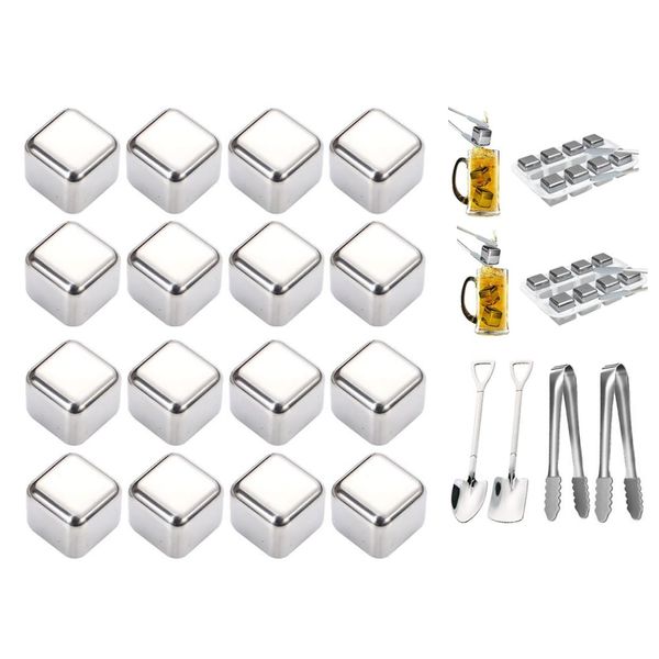 Anlising 16 Pieces Stainless Steel Ice Cubes, Reusable Ice Cube, Whiskey Stones, Reusable Wine Stones, Stainless Steel Whiskey Stones, for Cooled Beverages, Whiskey, Beer, for Party Holiday Wedding