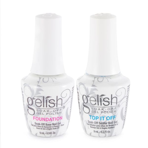 Gelish Mini Dynamic Duo Collection 9 mL Soak Off Gel Nail Polish Kit with Foundation Base and Top It Off for Home Manicures