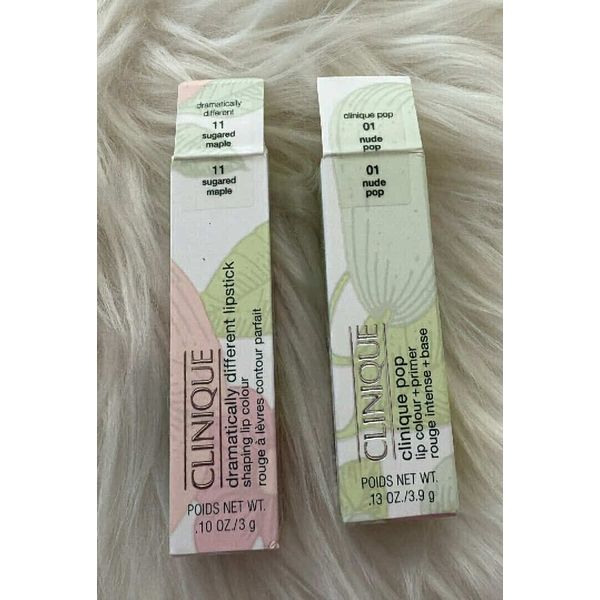 2 Pc Clinique Lipstick 11 Sugared Maple & 01 Nude Pop  3g /3.9g P121