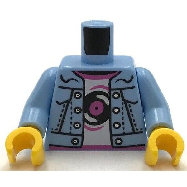 Lego New Minifig Bright Light Blue Torso Denim Jacket Black Record Part