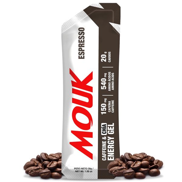 MOUK Espresso Caffeine & Chia Energy Gels, 10 Pack - Real and Natural Ingredients, Essential Electrolytes, Gels for Endurance Exercise