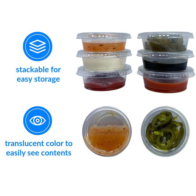 [100 Sets] 1.5 oz Small Plastic Containers with Lids, Jello Shot Cups with  Lids, Disposable Portion Cups, Condiment Containers with Lids, Souffle Cups
