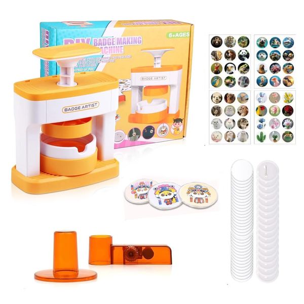 Dhqkqg Badge Making Kit, 55mm Badge Maker Machine with 48 Button Parts, Cute Stickers, Circle Cutter, Pin Badge Maker, Button Maker Machine Kids, Fun DIY Badge Maker Pin Maker for Kids Party Gifts