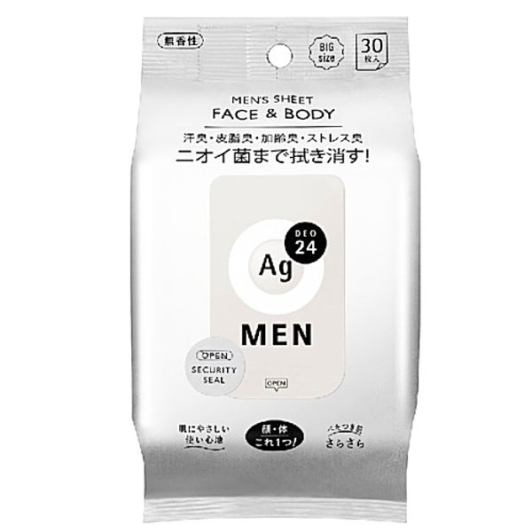 AG Deo 24 Men&#39;s Sheet Face &amp; Body Unscented 30 Sheets / Shiseido Body Odor Countermeasure Sheet Type Underarm Sweat for Men