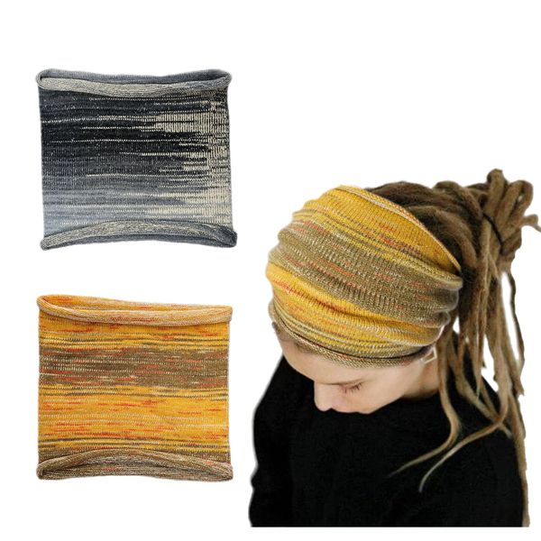 Nutty Natte 2PCS Handmade Wide Tube headwrap Headband for dreadlocks, braids or regular hair Knitted headband for Men and Women Hiking Gaiter Hair Wrap Headbands for Dreads (Yellow Black)