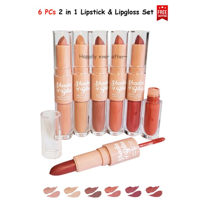 Amuse Shades of Bliss Lip DUO Set - All 6 Colors! 2 in 1 Lipstick & Lipgloss Set