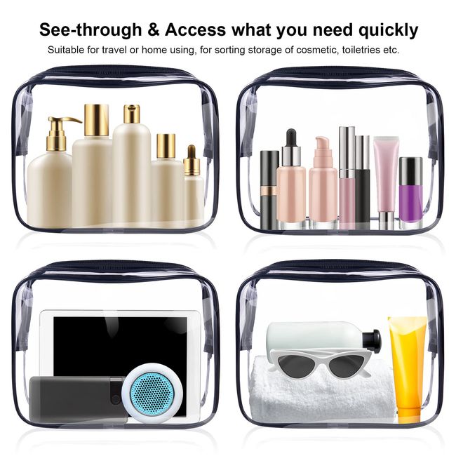 TSA Approved Clear Travel Toiletry Bag wih Zippers Carry-on Travel  Accessories Quart Size Toiletries Cosmetic Pouch Makeup Bags for Men and  Women (2pcs Grey) 