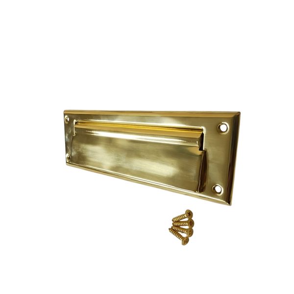 Solid Brass Mail Slot with Spring Closer, 10 x 3 inches, Polished Brass