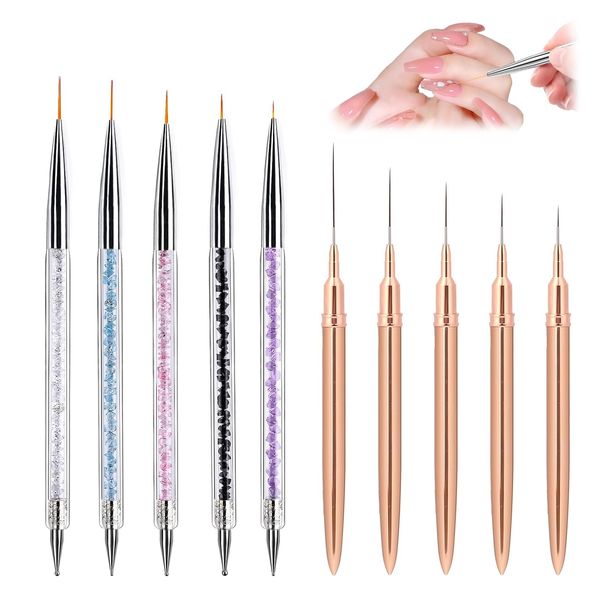 10 Pcs Nail Art Brushes, Nail Dotting Drawing Tool, Detail Nail Brushes, Double Ended Nail Art Liner Brushes, Pull Line Painted Pen Nail Dotting Tools Set For DIY Nail Art Designs