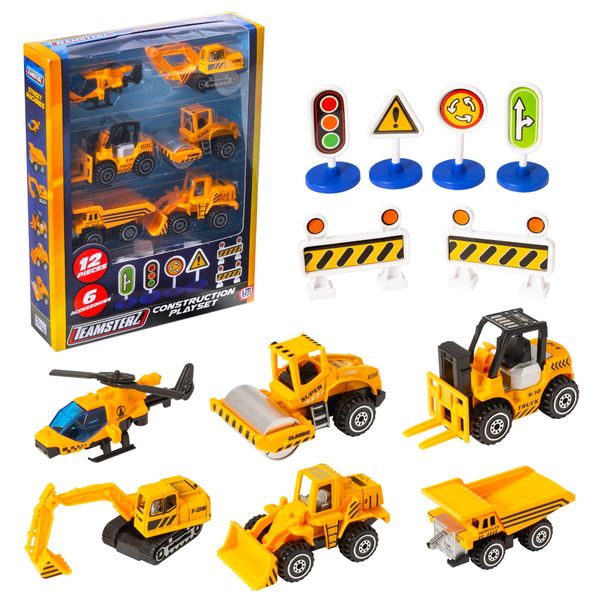 Teamsterz Street Machines Construction Playset | 12 Piece Construction Playset | Construction Accessories, Construction Vehicles, Diggers And Truck Toys | Indoor And Outdoor Sandpit Toys | Ages 3+