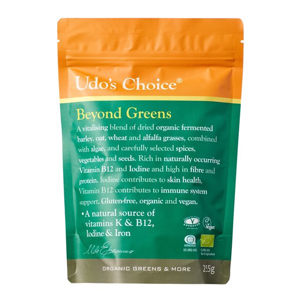 Udo's Choice Beyond Greens - Vegan Super Greens Powder with Barley, Oats and Wheat - Rich in Antioxidants - Use in Smoothies or Baked Goods - 31 Servings - 255g