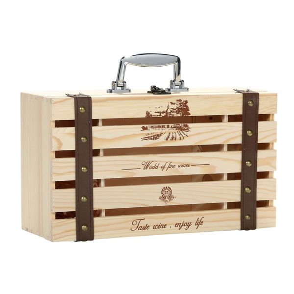 r_planning Wooden Wine Case, Gift Box, Wooden Box, With Handle, Can Also Be Used As Small Storage