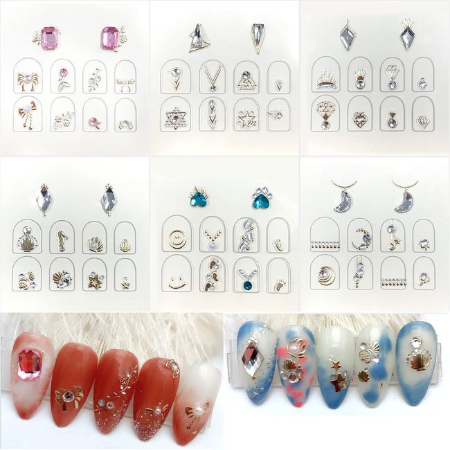 Turkalla Nail Stickers, 6 Pieces, Jewelry Stone Stickers, 3D Feel, Nail Stickers, Diamond Decoration, Premium Stone Series, Nail Decoration, Gorgeous Shimmer DIY Nail Decals, Just Stick On, Nail Accessories, Rhinestone Stickers, Women's, Stylish, Popular