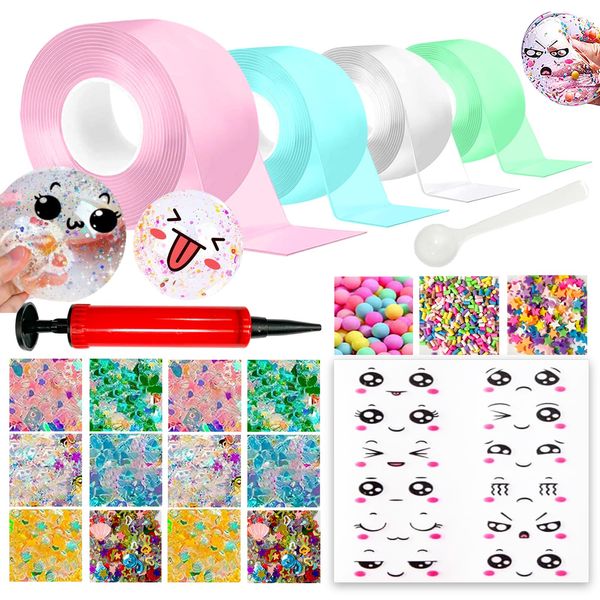 Nano Tape Bubble Kit, Nano Double Sided Adhesive Tape Bubbles, 4Pcs Nano Tape Toys Kit for Boys and Girls Party Favors and Kids Craft Fidget Toys Set