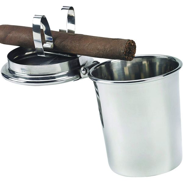 Stinky Cigar Car Ashtray, Spring Clip Holds All Cigar Sizes, Fits Any Standard Cup Holder, Stainless Steel