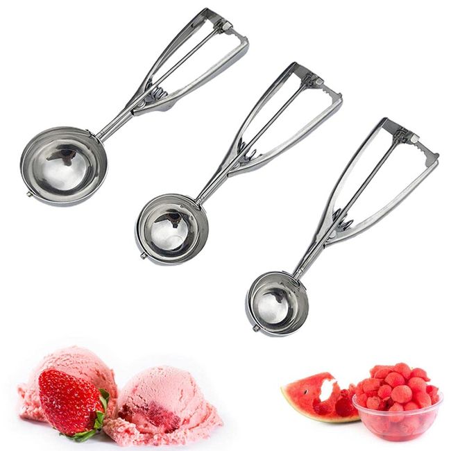 Ice Cream Disher 1 pc Ice Cream Spoon Rigger, Ice Scoop Scooping Equipment, Fruit Digger, Ice Cream Tool, All Stainless Steel Material, Round, Convenient, Multifunctional, Restaurants, Cooking, Kitchen Utensils, Commercial Use (Silver, M)