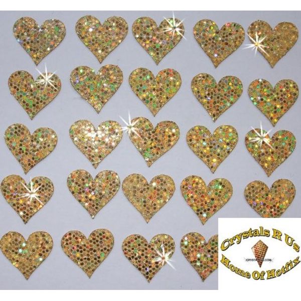 48 Gold Fabric Sequin 20mm Hearts Iron-On
