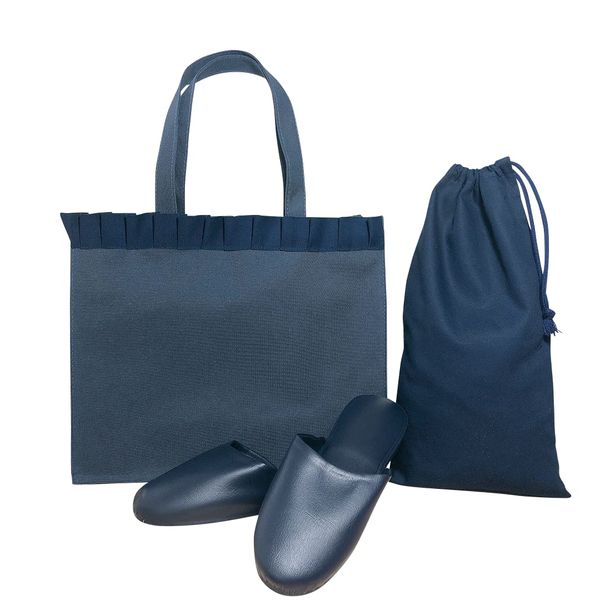 Exam Slippers, Bag, Shoe Bag, 3-piece Set, Formal, Interview, Briefing Session, Parents' Association, Black, Navy, Lightweight, Navy side / leather look