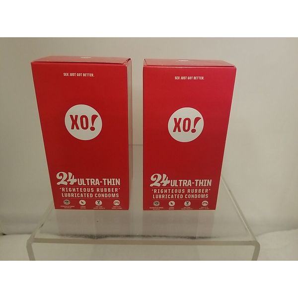 2 PK XO! Ultra-Thin, Righteous Rubber Lubricated Condoms, Unscented, 48 Condoms