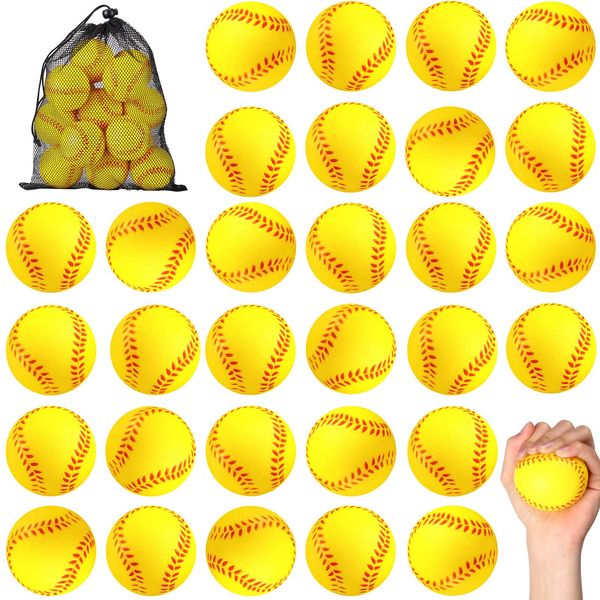 HyDren 50 Pack 2.5 Inch Mini Softball Stress Balls Party Favor Foam Sports Balls Tiny Baseball Toys Team Gifts for Boys Girls Party Supplies School Carnival Reward Ball Games, Yellow