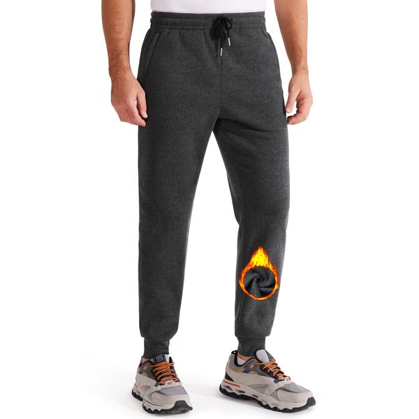 Libin Gefütterte Jogginghose Herren Dunkelgrau Trainingshose Lang Warme Sweatpants Casual Sport Fleecehose mit Reissverschluss Taschen L