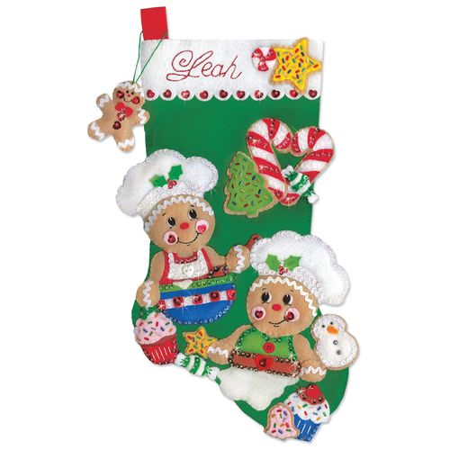 Design Works Crafts Stocking, Gingerbread Bakers, 18" Felt Craft Kit, Multicolor, By the yard