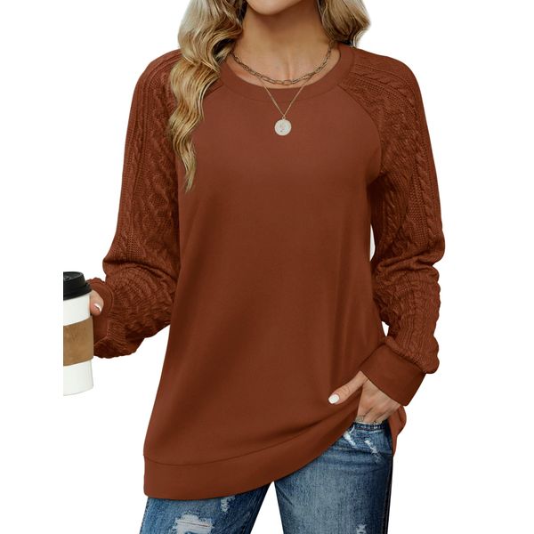 Saloogoe Long Sleeve Shirts for Women Fall Tops 2024 Trendy Ladies Sweaters Tunics XXL