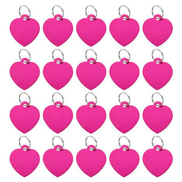 Pet ID Tags, Engraving Tags, Heart-Shape Dog ID Tag, Rose Red Blank Tags, 20pcs