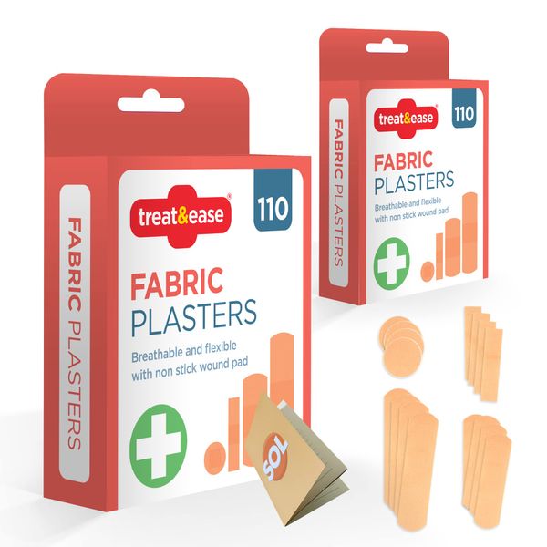 220 SOL Fabric Plasters & Dressing Supplies | Breathable Flexible Assorted Childrens Plasters, Assorted Plasters Kids Finger Plasters for First Aid Kit Plaster First Aid Plasters Fabric + SOL Notebook