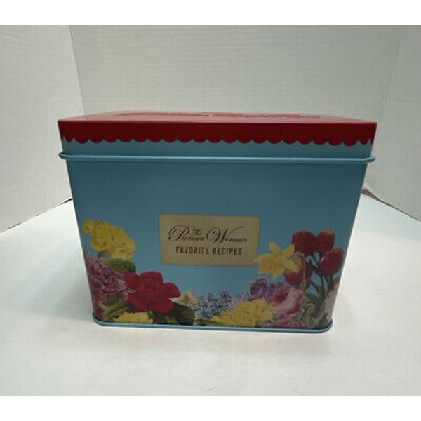 The Pioneer Woman  Turquoise & Floral Tin Recipe Box  No Recipes