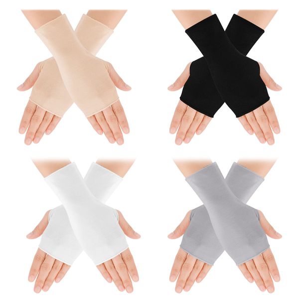 4 Paar Sunblock Fingerlose Handschuhe Sonnenschutzhandschuhe Damen Fingerless Gloves UV Schutz Handgelenklange Handschuhes Leichte Fingerlose Mädchen Anti Rutsch Sonnenschutz Fahren im Freien Sommer