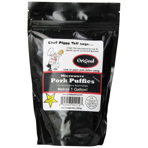 Chef Piggy Tail Microwave Pork Puffies Pork Rinds, Original, 8 Ounce