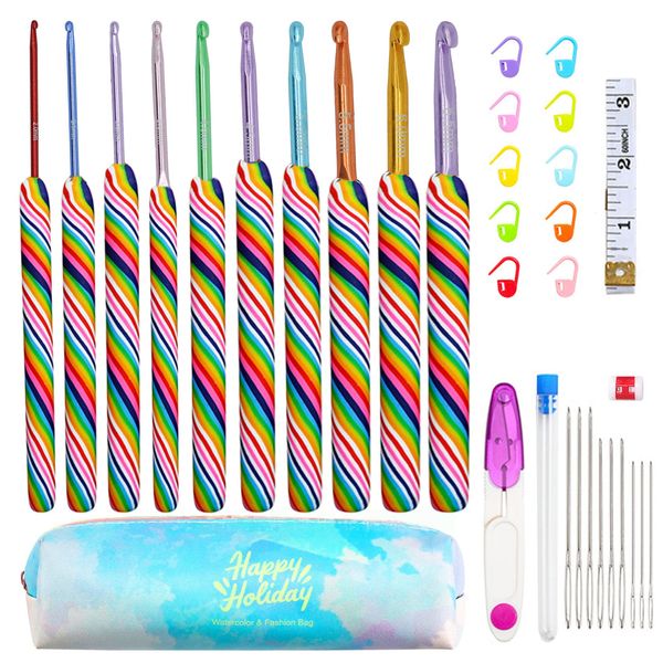 Viaky 33 Pack Crochet Hooks Set, 10 Pcs Soft Handles Knitting Needles 2.00mm-6.5mm, Rainbow Crochet Hook Kit Aluminum Ergonomic Handle for Crochet Yarn Craft Beginner Knitting Lover