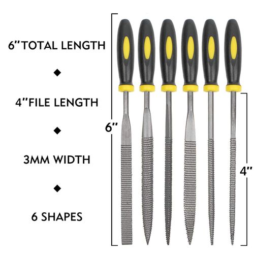 KALIM Needle File Set, 6Pcs Wood Rasp with Soft Rubberized Handle, Hardened Alloy Strength Steel Mini Needle File for Wood, Plastic and Other Soft Objects