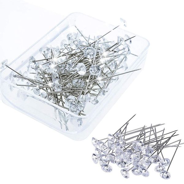 Head Pins,100pc Diamante Crystal Head Pins,Round Jewelry Pins for Wedding,DIY Dressmaking,Craft,Sewing,Decorations,Floral Corsage Bouquet Pins with Plastic Box