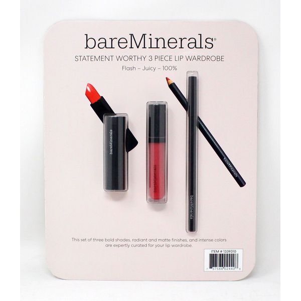 bareMinerals Statement Worthy 3 Piece Lip Wardrobe Flash-Juicy-100%