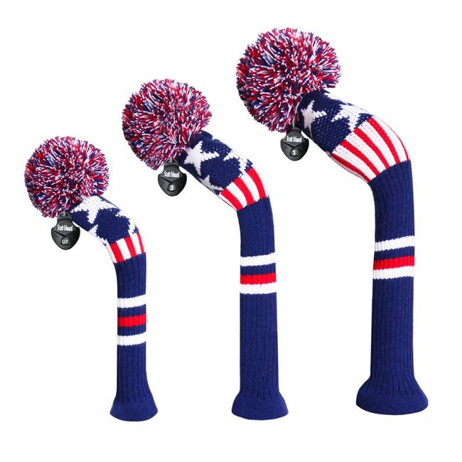 Scott Edward Knit Wood Golf Covers Set of 3 Cutest Pom Pom Fit Over Well Driver Wood(460cc) Fairway Wood and Hybrid(UT) The Perfect Change for Golf Bag