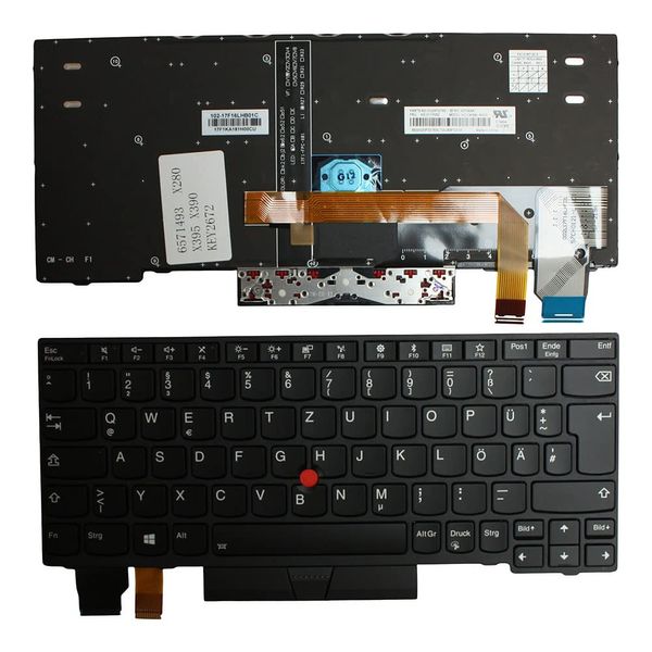 Power4Laptops German Layout With Pointer Black Frame Backlit Black Replacement Laptop Keyboard Compatible With Lenovo ThinkPad X280