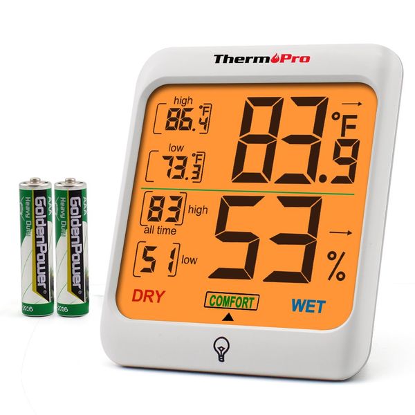 ThermoPro TP53 Digital Hygrometer Indoor Thermometer for Home, Temperature Humidity Sensor with Comfort Indicator & Max Min Records, Backlight Display Room Thermometer Humidity Meter