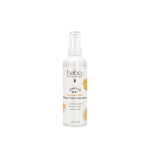 Babo Botanicals Sensitive Baby Fragrance-Free Diaper Rash Cream Spray - No touch, mess-free application - 14.9% Zinc Oxide - Shea Butter, Olive Oil & Aloe Vera - For Babies – 3fl.oz.