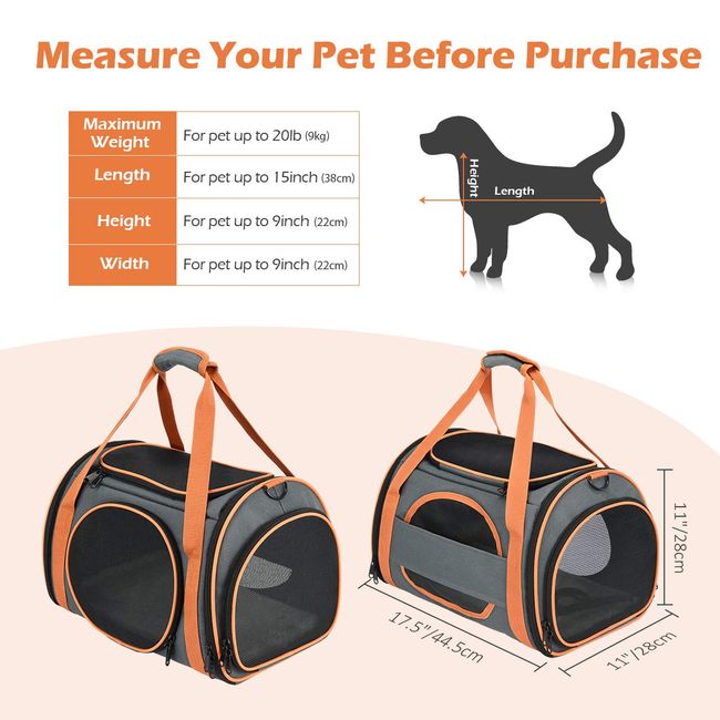 Pet Carrier for Small Medium Cats Dogs Puppies of 20 Lbs, TSA Airline  Approved with Ventilation, Big Space 5 Mesh Windows 4 Open Doors